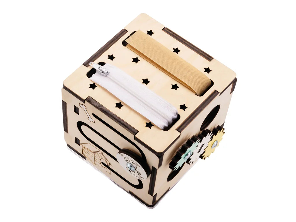 Mini Activity Cube – Wooden Montessori Busy Cube for Travel