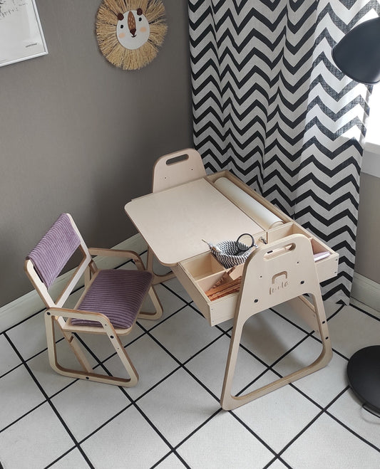 Adjustable Children Montessori Table and Chair Set Julle - Cannon Pink