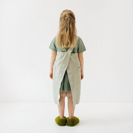 Linen Pinafore Apron for Kids - Sage