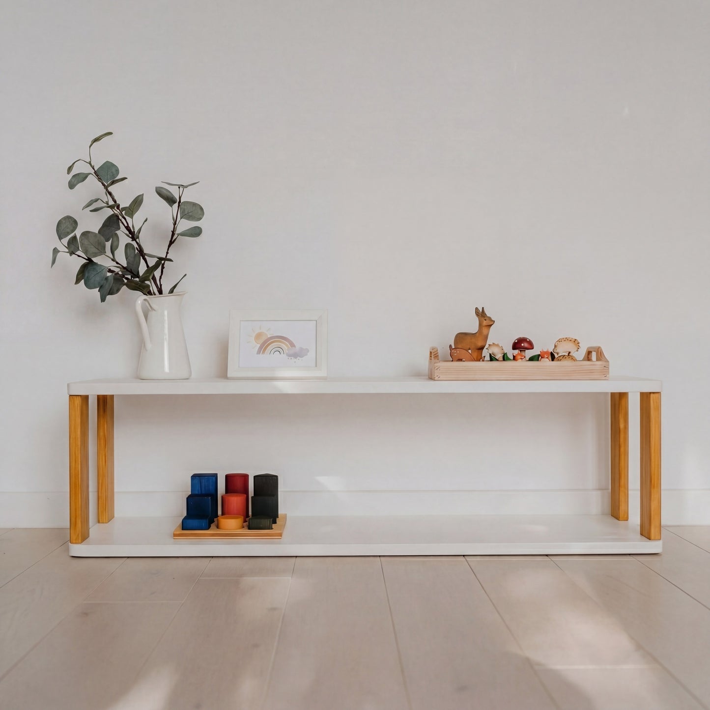 Modular Montessori Shelf Straight - 2 Shelves - White/brownish Oil