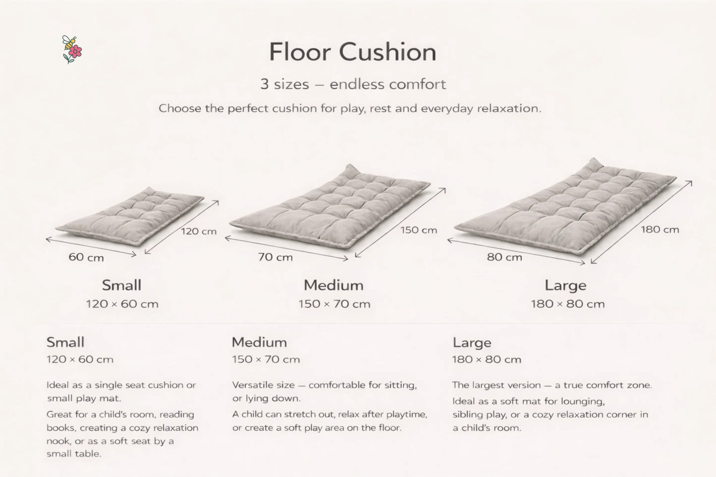 Quilted Kids' Floor Cushion, 3 Sizes Available - Leopard