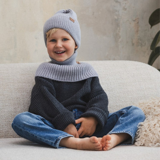 Winter Merino Wool Hat for Kids - Grey
