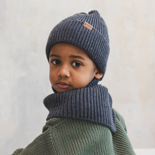 Winter Merino Wool Tube Scarf for Kids - Graphite