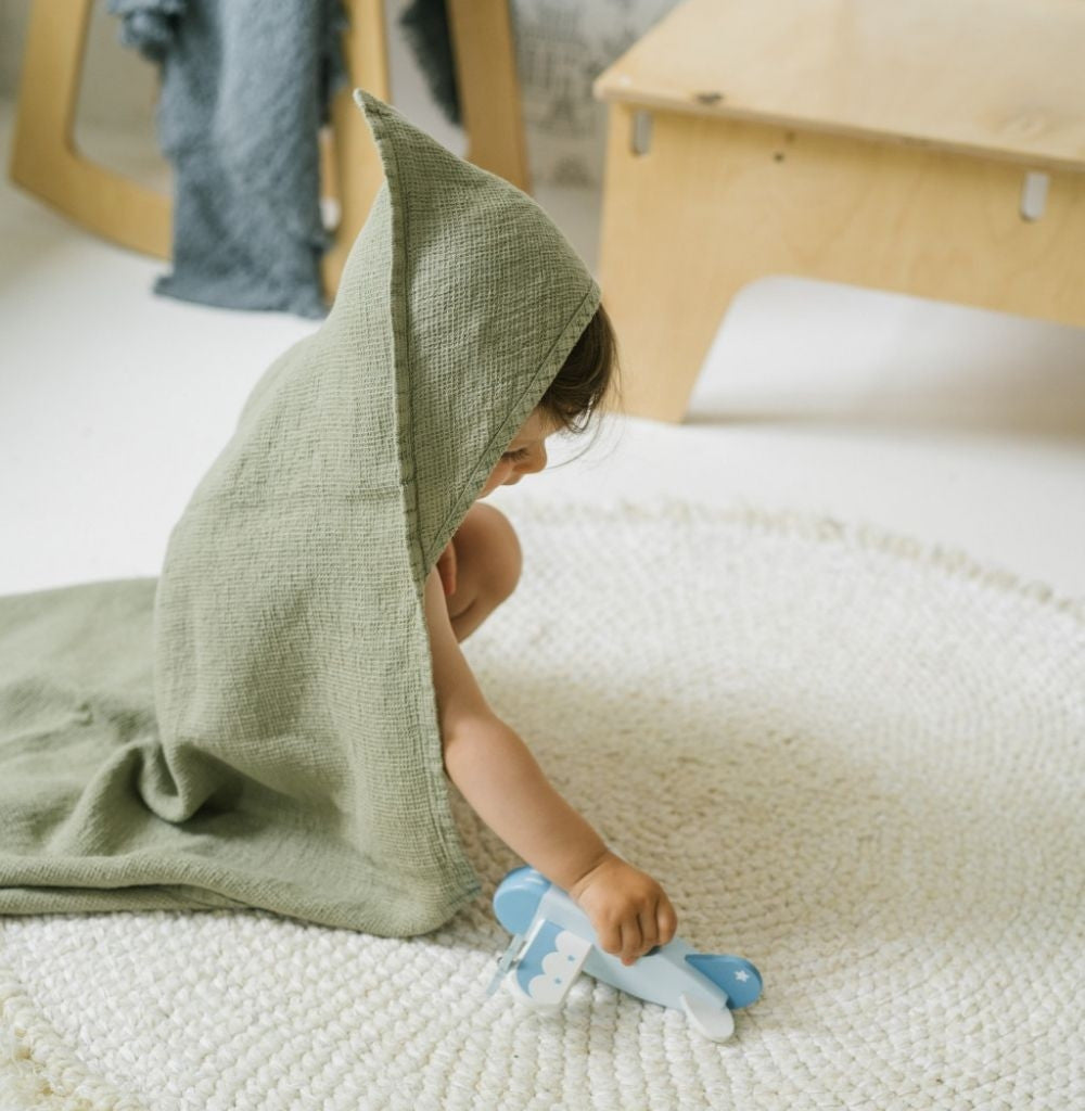 Linen Hooded Waffle Towel for Kids - Sage