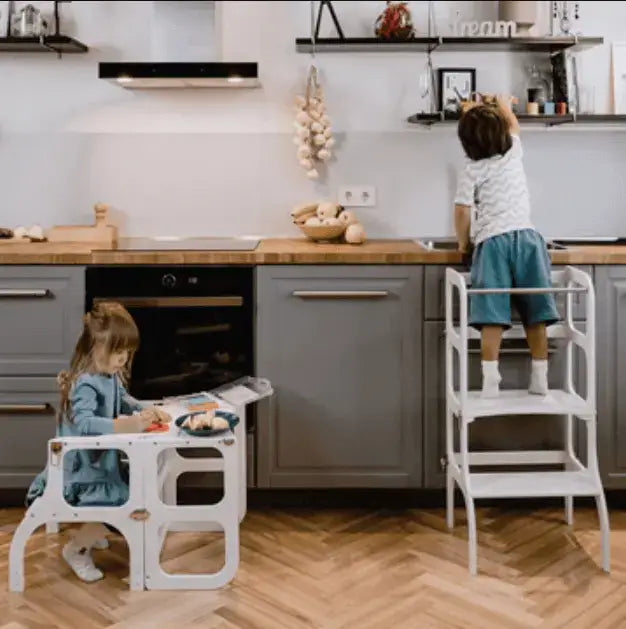 STEP'n'SIT® Convertible 2-in-1 Helper Tower/Table With Support Legs - Grey