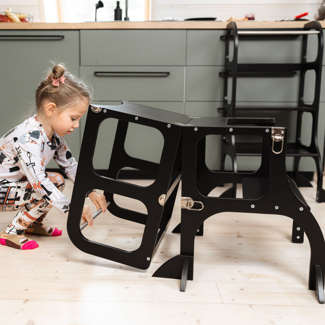 STEP'n'SIT® Convertible 2-in-1 Helper Tower/Table With Support Legs - Black