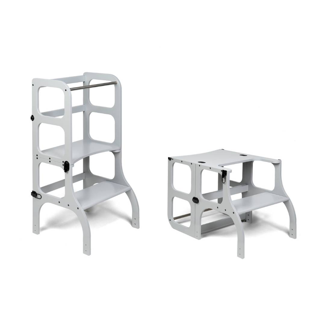 STEP'n'SIT® Convertible 2-in-1 Helper Tower/Table With Support Legs - Grey