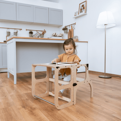 STEP'n'SIT® Convertible 2-in-1 Helper Tower/Table With Support Legs - Natural wood