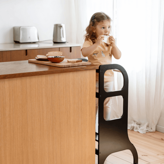 STEP UP Adjustable Height Helper Tower With Support Legs - Black