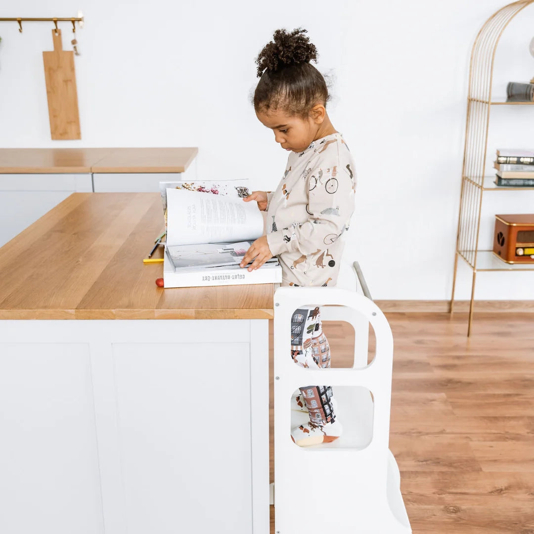 STEP UP Adjustable Height Helper Tower With Support Legs - White