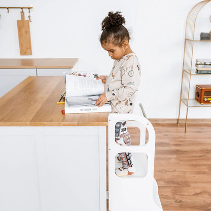 STEP UP Adjustable Height Helper Tower With Support Legs - White