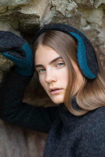 Felted Wool Earmuffs - Medium Grey, Lightest Grey