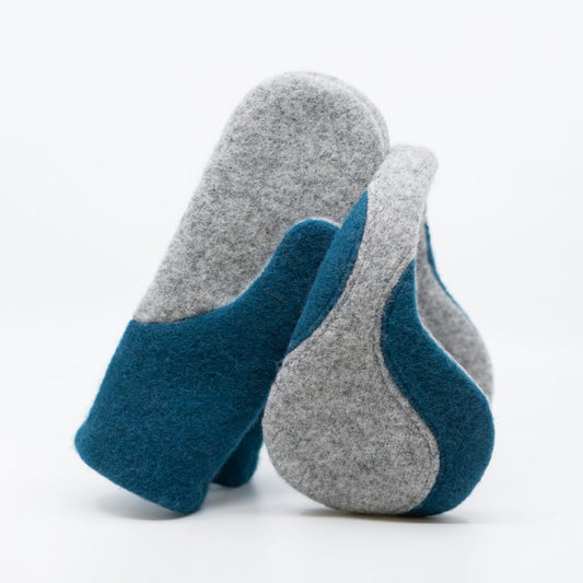 Felted Wool Earmuffs - Light Grey, Aquamarine
