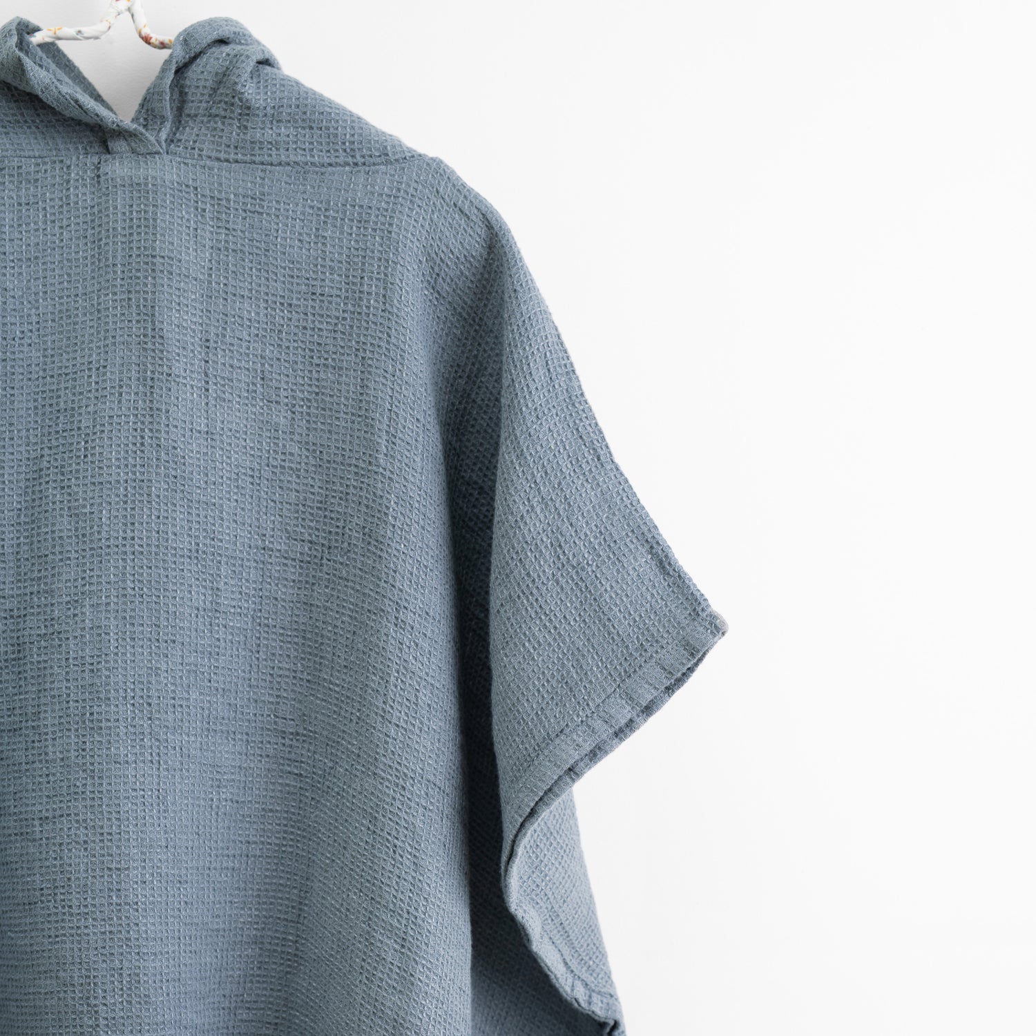 Linen Fine Waffle Poncho for Kids - Blue Fog