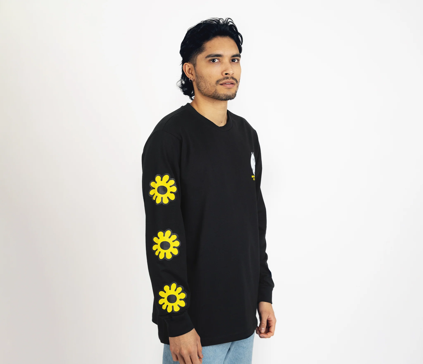 Moomintroll's Flower Longsleeve Shirt With Cuffrib Unisex - Black