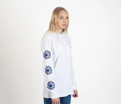 Moomintroll's Flower Longsleeve Shirt With Cuffrib Unisex - White