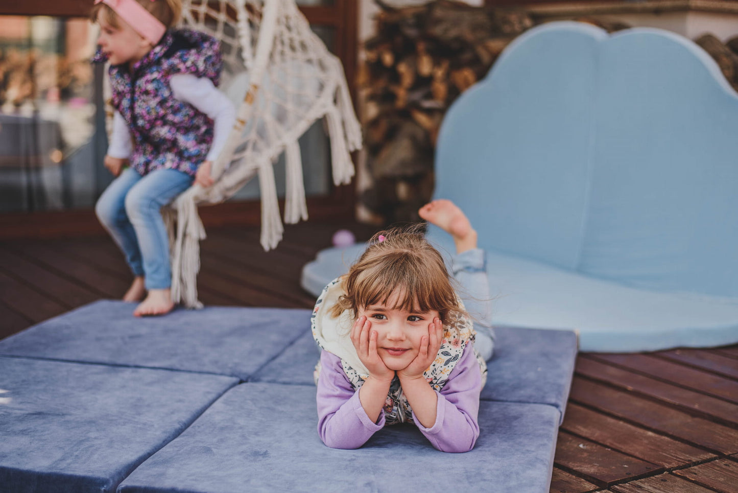 Play Mat for Kids - Square Blue-Grey Velvet