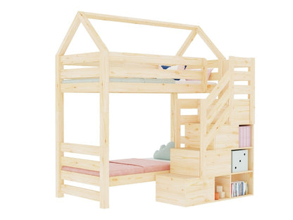 ALPY House Bunk Bed with Front Storage Stairs – 90 × 200 cm