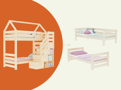 ALPY House Bunk Bed with Front Storage Stairs – 90 × 200 cm