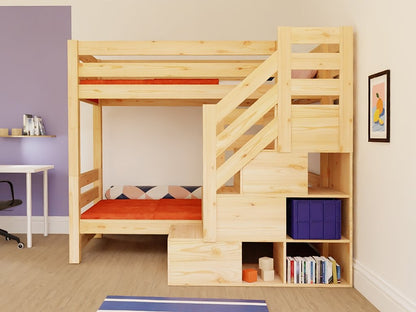 ATLAS Wooden Bunk Bed with Front Storage Stairs – 90 × 200 cm