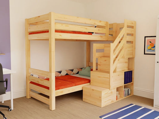 ATLAS Wooden Bunk Bed with Front Storage Stairs – 90 × 200 cm