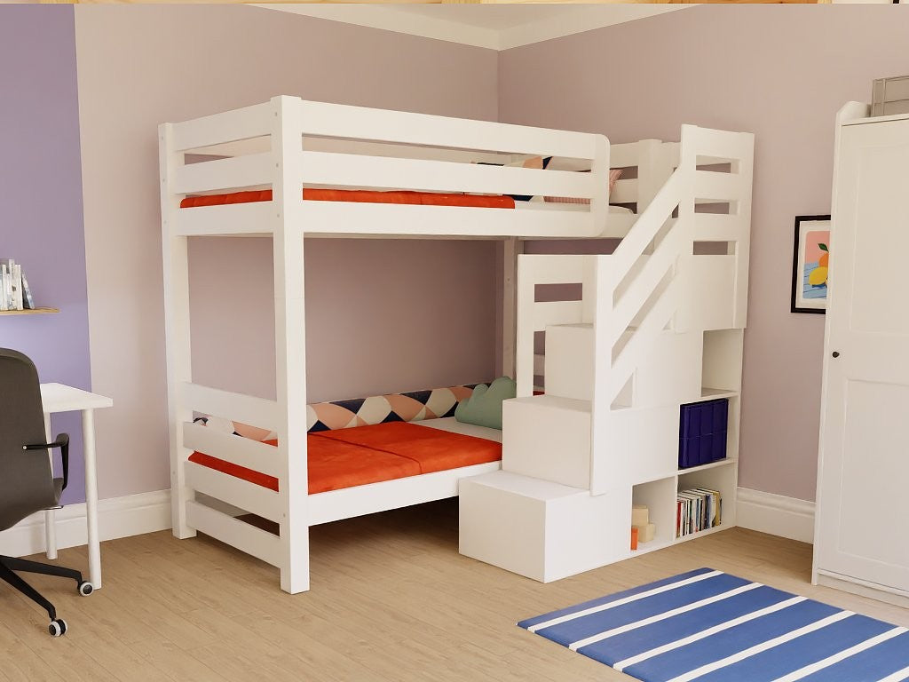 ATLAS Wooden Bunk Bed with Front Storage Stairs – 90 × 200 cm