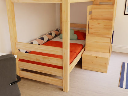 ATLAS Wooden Bunk Bed with Front Storage Stairs – 90 × 200 cm