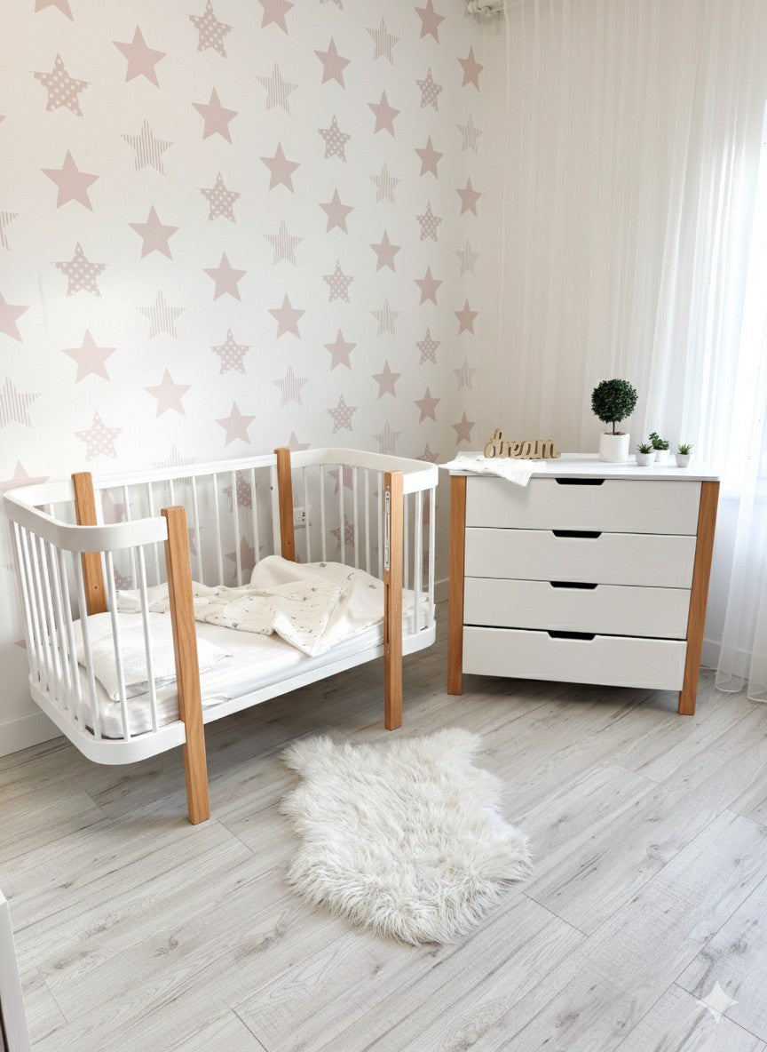 Baby Crib ELIN with Mattress - Natural/White