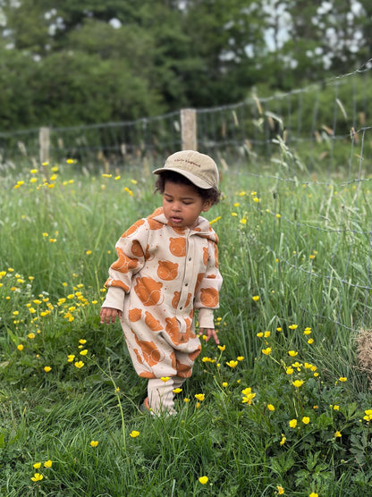 Baby Jumpsuit with Hood - Bear in Glasses on Beige