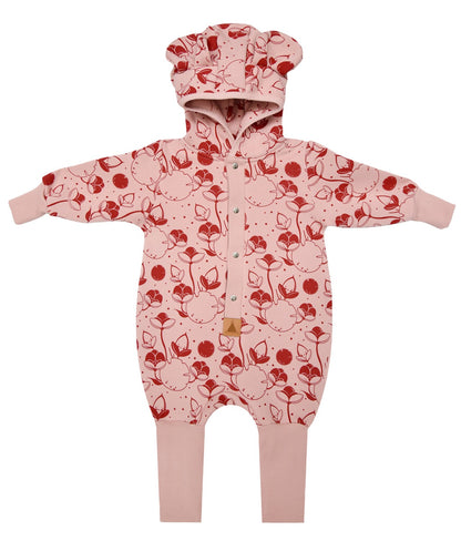 Baby Jumpsuit with Hood - Lilies on Pink