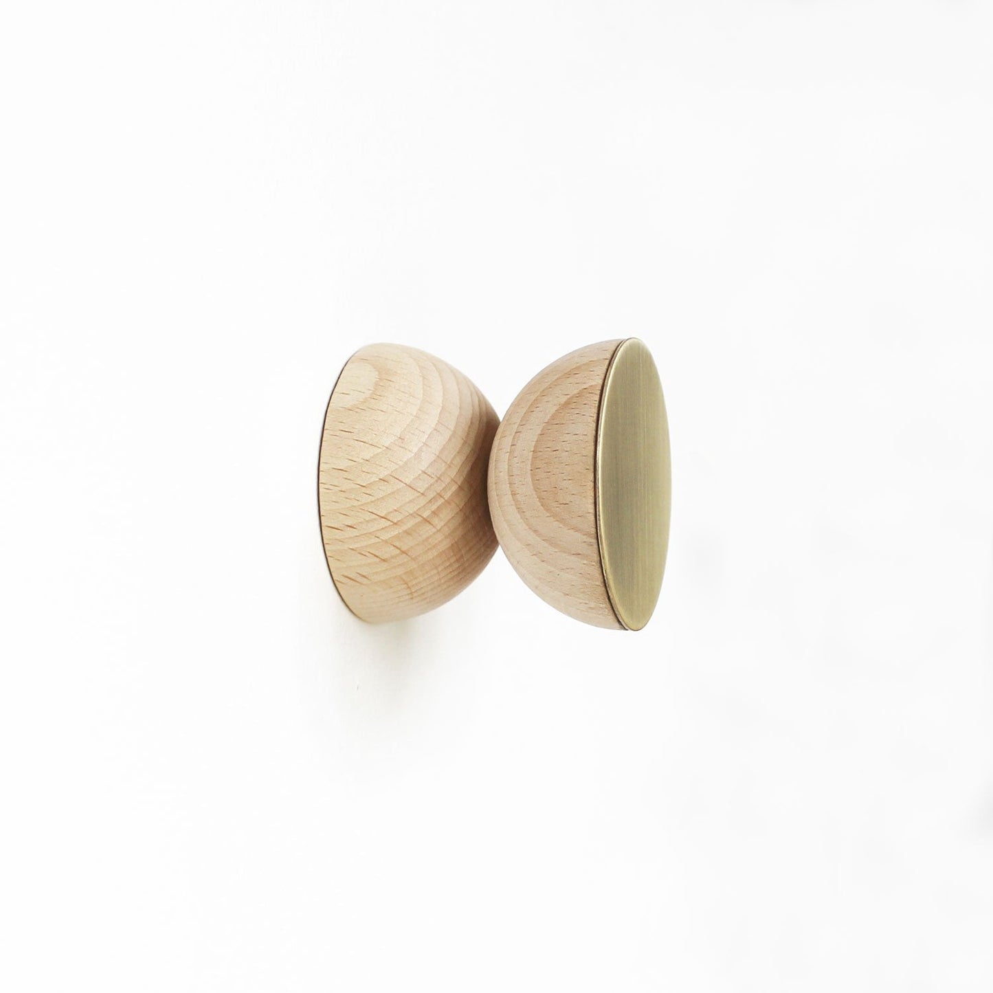 Beech Wood & Brass Wall Hook / Knob