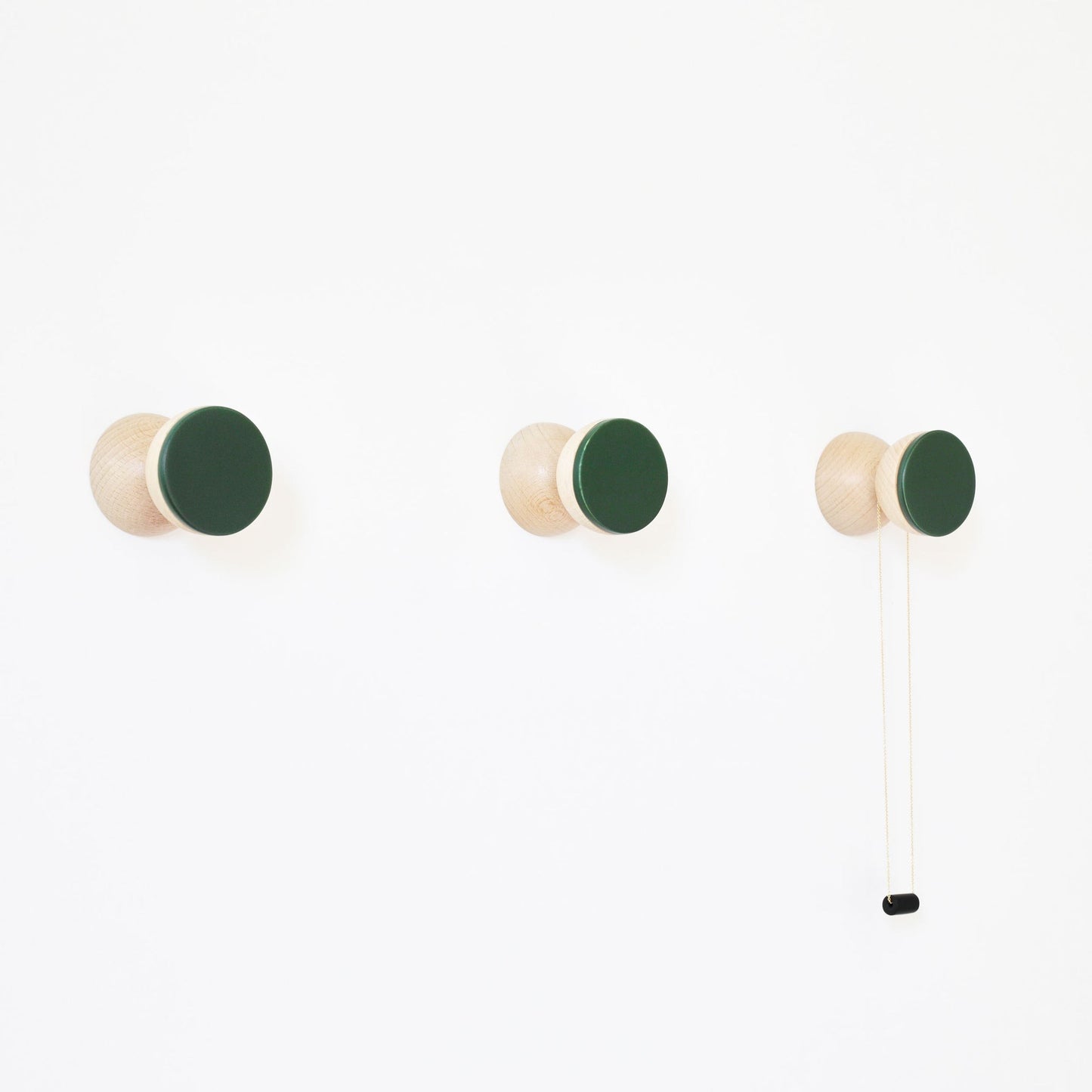 Beech Wood & Ceramic Wall Hook / Knob - Dark Green