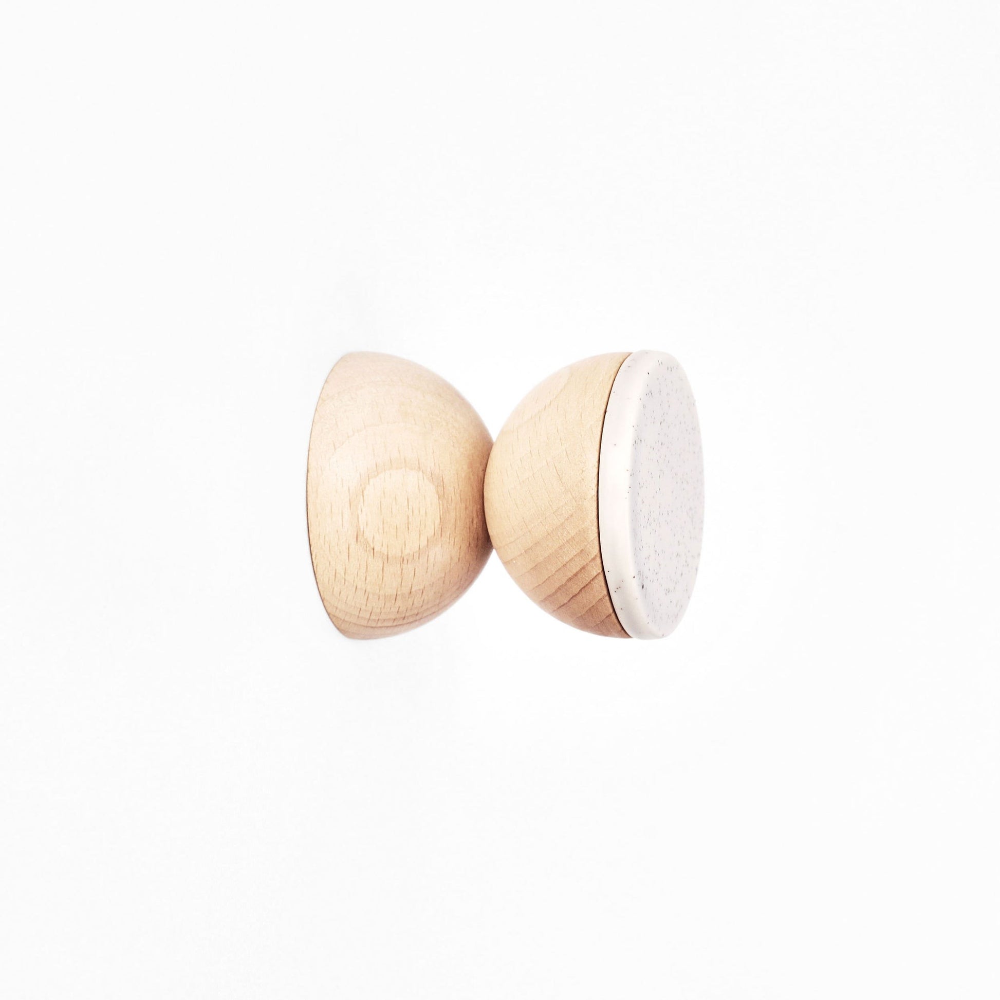Beech Wood & Ceramic Wall Hook / Knob - Grey Sand