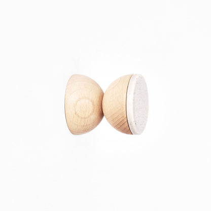 Beech Wood & Ceramic Wall Hook / Knob - Grey Sand