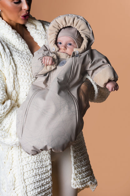 Beige Reflective Merino Wool-Lined Spring/Autumn Bunting Pram Suit