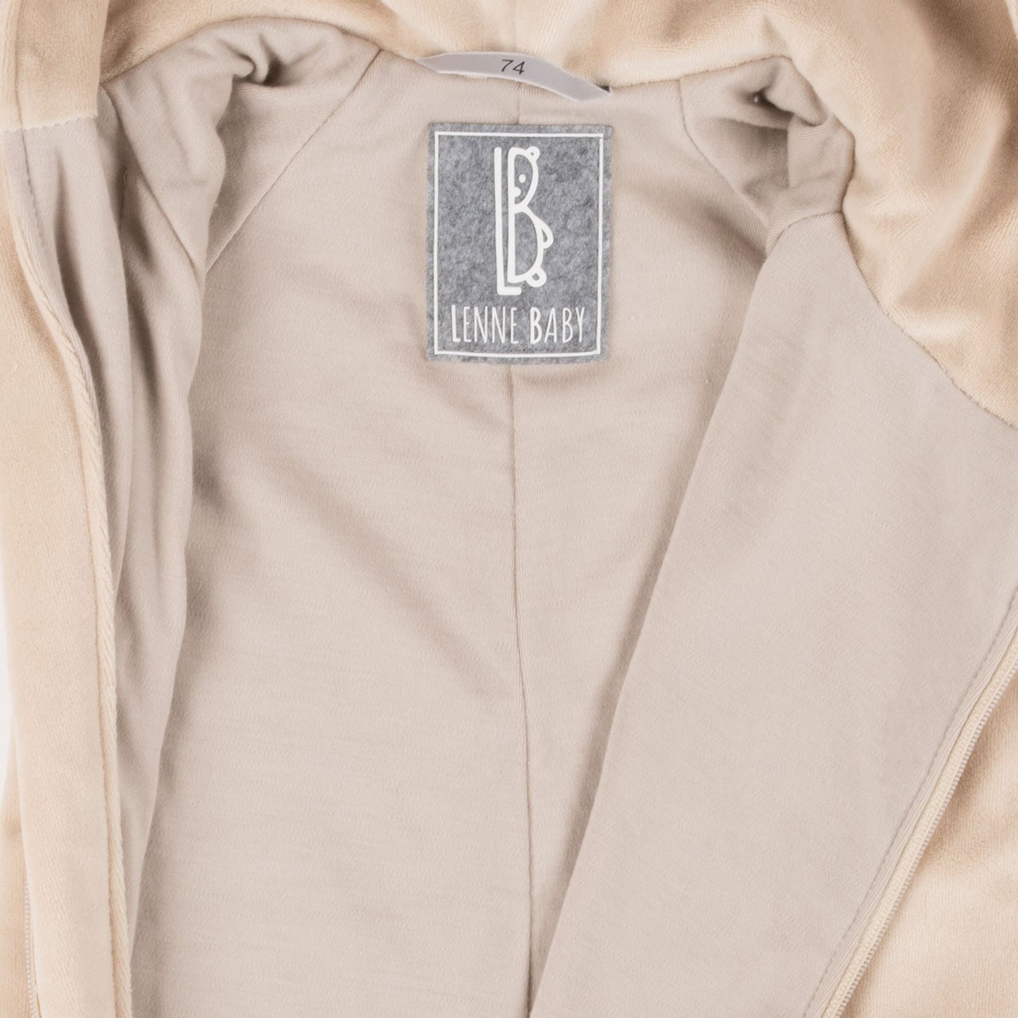 Beige Velvet Baby Overall with Merino Wool Lining