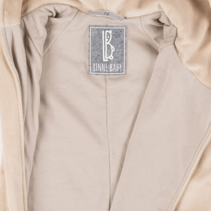 Beige Velvet Baby Overall with Merino Wool Lining