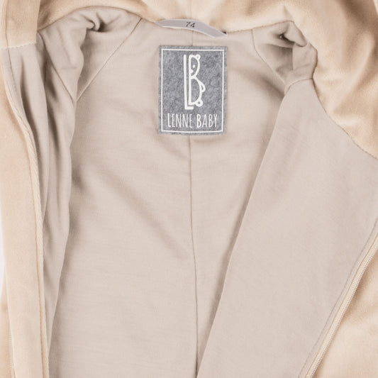 Beige Velvet Baby Overall with Merino Wool Lining