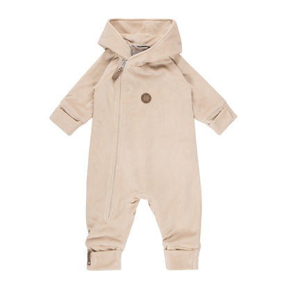 Beige Velvet Baby Overall with Merino Wool Lining