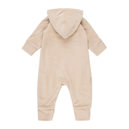 Beige Velvet Baby Overall with Merino Wool Lining
