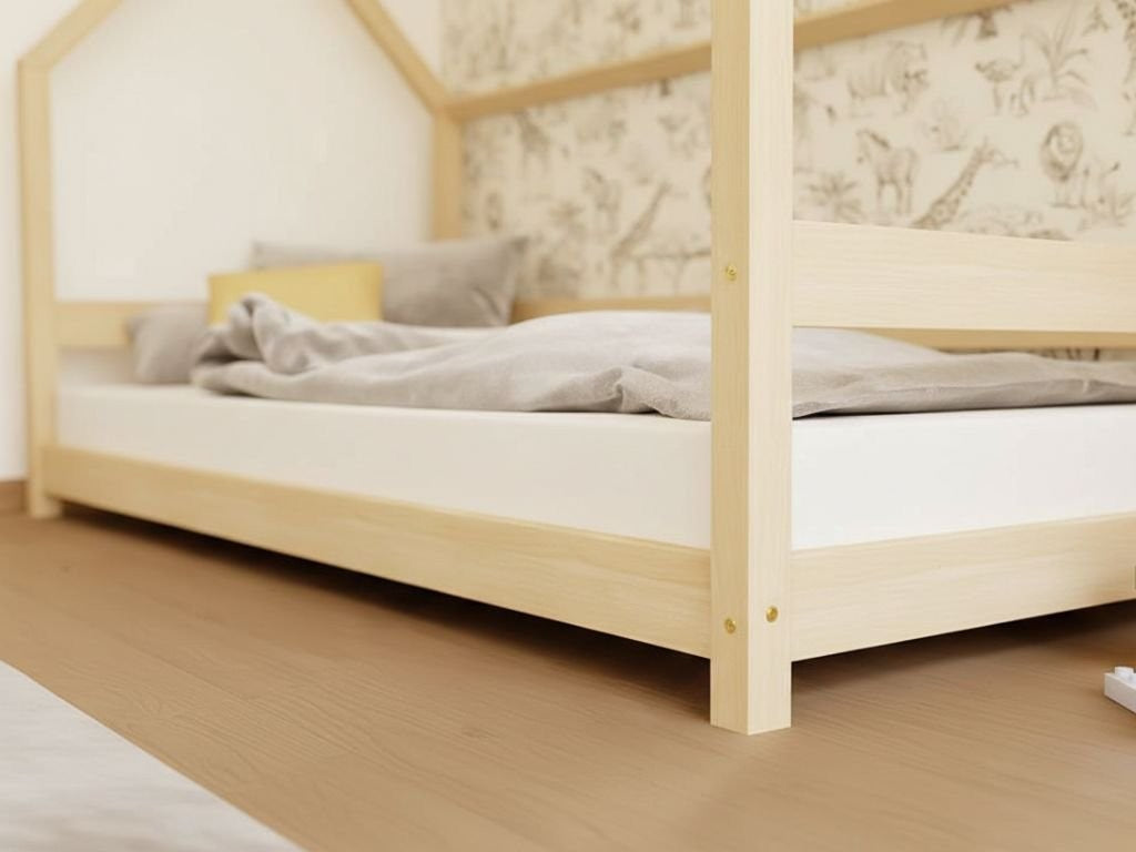 LUCKY House Bed with Side Roof and Front Safety Rail – 90 cm Wide
