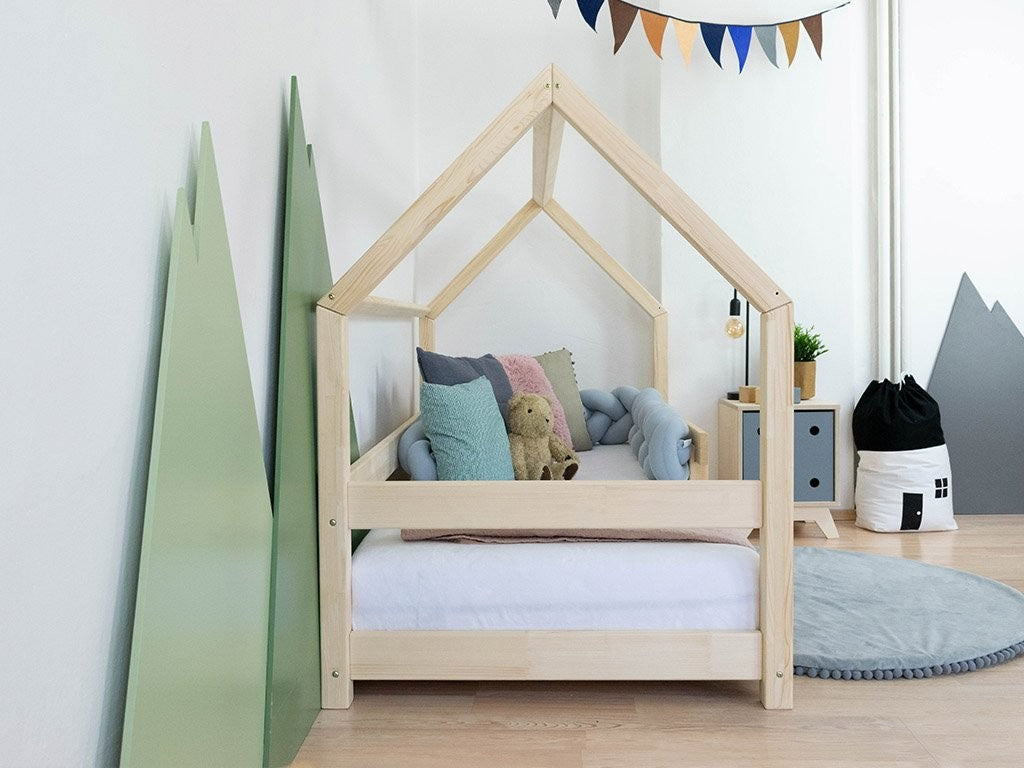 LUCKY House Bed with Side Roof and Front Safety Rail – 90 cm Wide