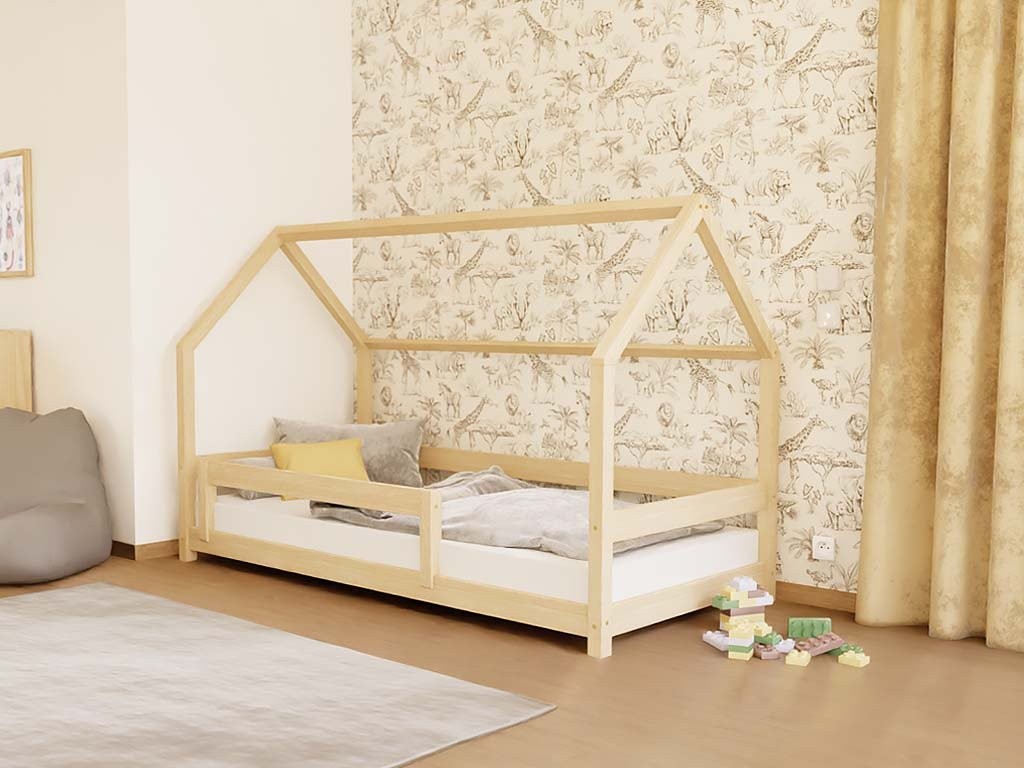 LUCKY House Bed with Side Roof and Front Safety Rail – 90 cm Wide