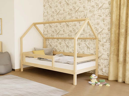 LUCKY House Bed with Side Roof and Front Safety Rail – 90 cm Wide