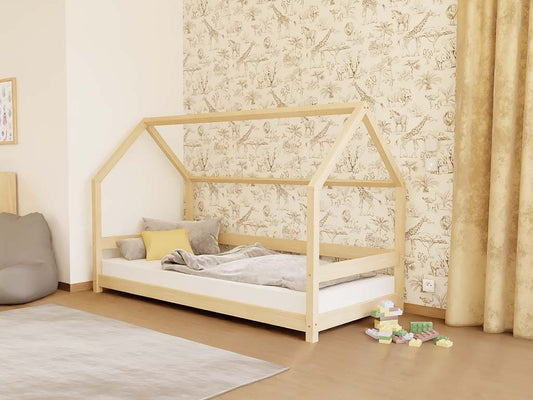 LUCKY House Bed with Side Roof and Front Safety Rail – 90 cm Wide
