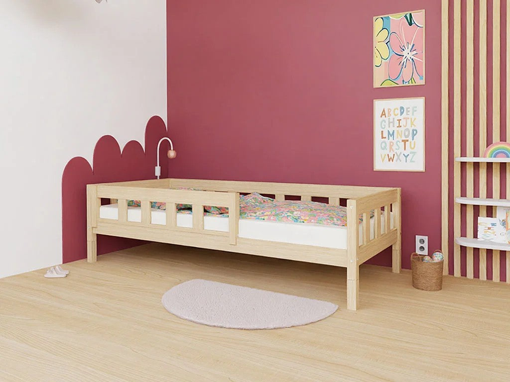 PLOTTY Single Bed with Front Safety Rail – 90 cm Wide