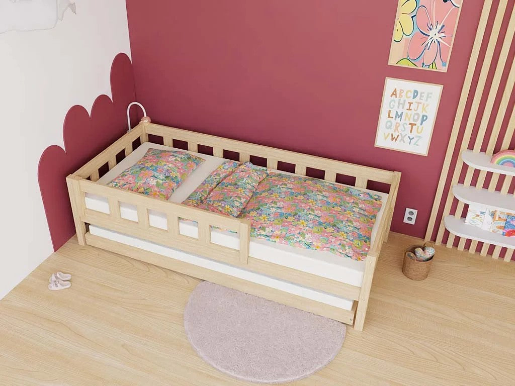PLOTTY Single Bed with Front Safety Rail – 90 cm Wide