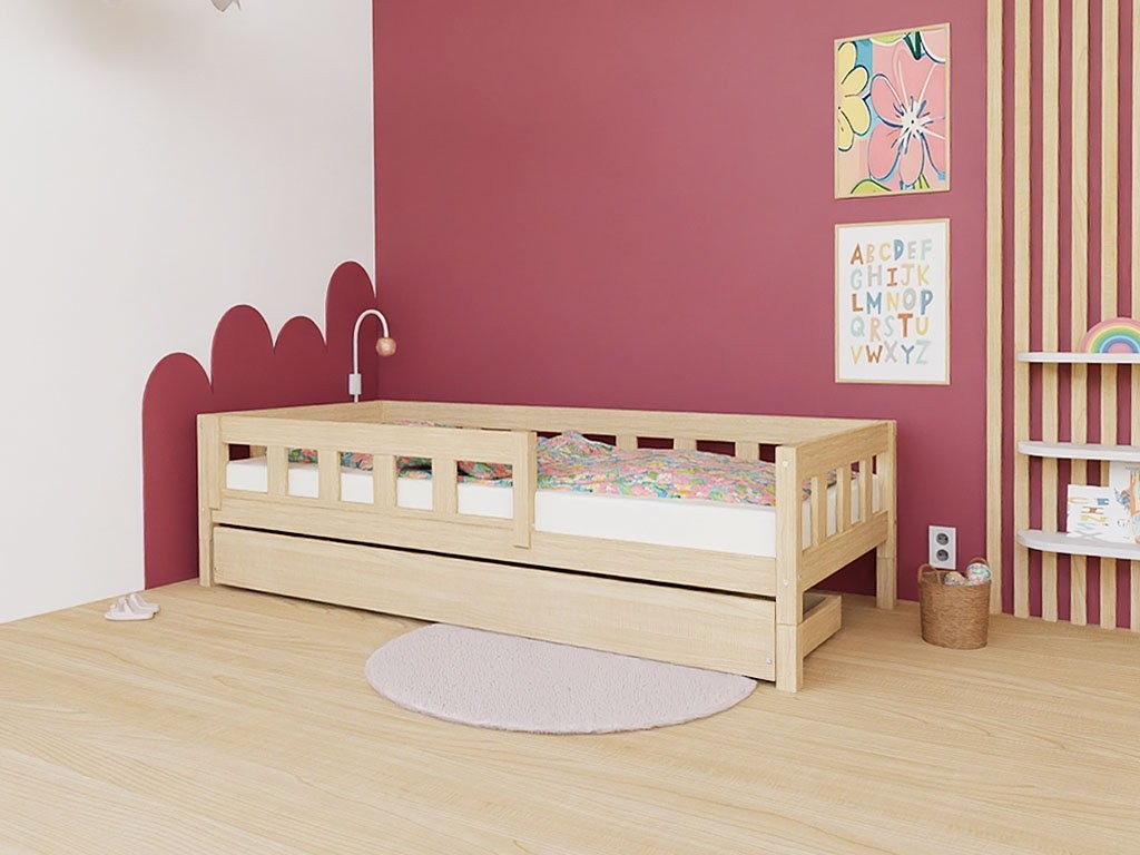 PLOTTY Single Bed with Front Safety Rail – 90 cm Wide