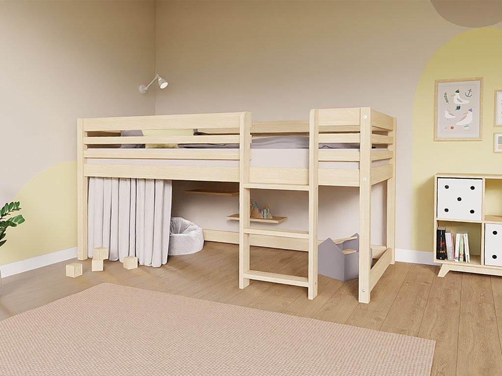 TULY Low Loft Bed with Ladder – 90x200 cm