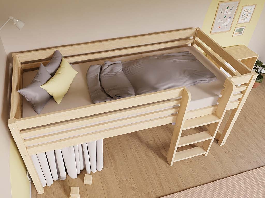 TULY Low Loft Bed with Ladder – 90x200 cm